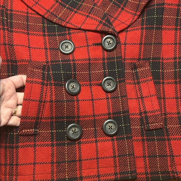 Merona Women’s Double-breasted Pea Coat Red Plaid Wool Lined Size Medium - Picture 6 of 9